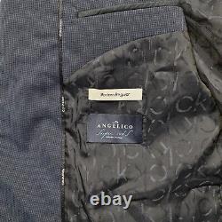 Calvin Klein Mens Suit Jacket Navy Blue 44 R Wool Slim Fit Blazer Micro Check
