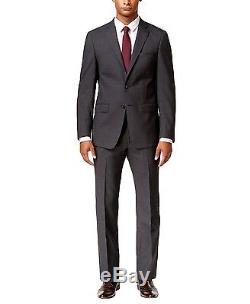 Calvin Klein X Slim Fit 100% Wool Men's 2 Piece Suit Charcoal Grid Check Grey CK