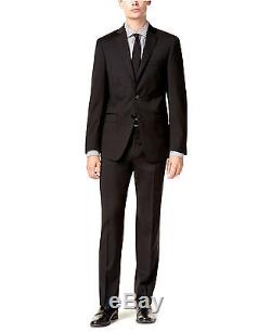 Calvin Klein X Slim Fit Wool Black 2 Button Jacket Flat Front Pants Men's Suit