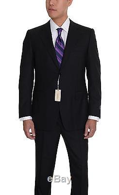 Canali Slim Fit 36R 46 34R Drop 8 Solid Black Two Button Super 140's Wool Suit