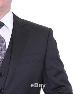 Canali Slim Fit 40l 50 Drop 8 Solid Black Half Canvassed Three Piece Wool Suit