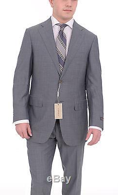 Canali Slim Fit 40r 50 Blue Textured Two Button Wool Silk Blend Suit