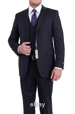 Canali Slim Fit 42l 52 Drop 8 Solid Navy Blue Two Button Three Piece Wool Suit
