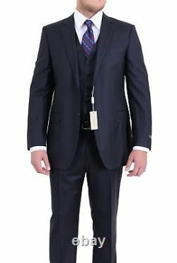 Canali Slim Fit 44l 54 Drop 8 Navy Blue Tonal Striped Three Piece Wool Suit