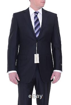 Canali Slim Fit 44l 54 Drop 8 Navy Blue Tonal Striped Two Button Wool Suit
