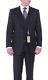 Canali Slim Fit 44l 56 Drop 8 Solid Black Two Button Three Piece Wool Suit