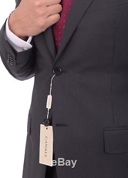 Canali Slim Fit 44r 54 Drop 8 Black Pinstriped Two Button Wool Suit
