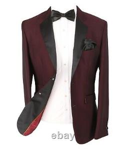 Cavani Men's Myers Navy Wine Slim Fit Textured Sheen Lapel Tuxedo Suit