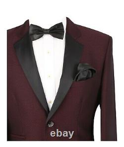 Cavani Men's Myers Navy Wine Slim Fit Textured Sheen Lapel Tuxedo Suit