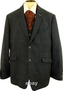 Cavani Mens Jacket 50 / Waistcoat 50 Blue Tweed 2-piece Smodern Suit Set