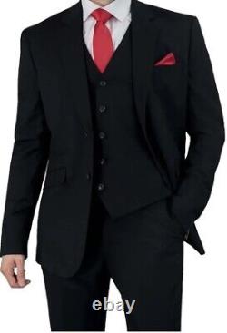 CavaniMen's Three Piece Black Slim Fit Suit for Formal Wedding Evening Dinner