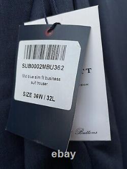 Charles Tyrwhitt Mid Blue Slim Fit Super 110s Wool Business Suit Size 44/36 Bnwt