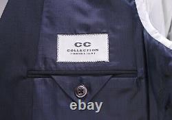 Corneliani CC New Solid Black Peak Lapel 1-Btn Modern Fit Wool Suit Mens 42R