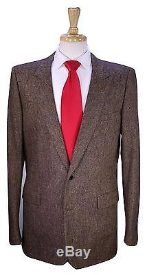 DIOR Homme Brown Donegal Tweed Peak Lapel Slim Fit Wool 2-Btn Suit 42L