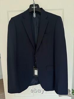 DKNY Men's Ink Blue Slim Fit Suit Jacket 40L Waistcoat 40R Trousers 34L