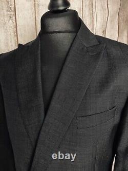 DKNY Mens Slim Fit Double Breasted Suit Jacket 46 W40 L36 LONG Charcoal / Black