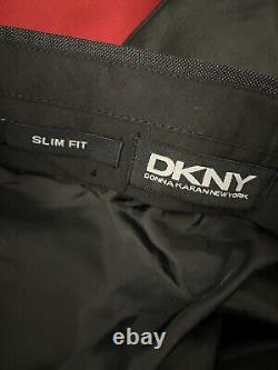 DKNY Mens Slim Fit Double Breasted Suit Jacket 46 W40 L36 LONG Charcoal / Black