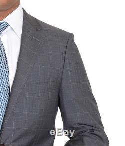 DKNY Slim Fit Medium Gray Windowpane Two Button Wool Silk Blend Suit