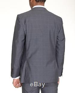 DKNY Slim Fit Medium Gray Windowpane Two Button Wool Silk Blend Suit