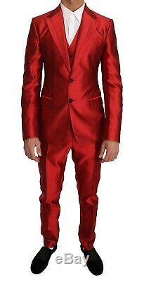 DOLCE & GABBANA Suit Slim Fit Red Silk 3 Piece Two Button IT48 / US38 RRP $4000