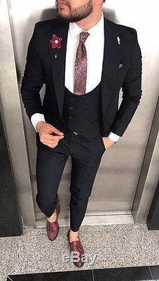 Designer Business Suit Schwarz Herrenanzug Sakko Hose Weste Tailliert Slim Fit