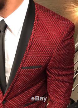 Designer Smoking Muster Spiderman Suit Herren Anzug Sakko Tailliert Slim Fit 50