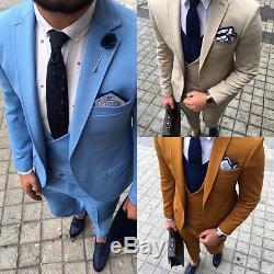 Designer Suit Business Hellbraun Herrenanzug Sakko Hose Weste Tailliert Slim Fit