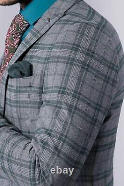 Dex Men's 3 Piece Sage Tweed Check Style Slim Fit Suit
