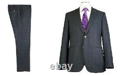EIDOS Napoli 40R SLIM FIT Charcoal Plaid Check Suit Flat Pants 33x32 Full Canvas