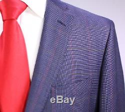 ETRO Recent Blue with Red Windowpane Woven Wool-Silk Slim Fit 2-Btn Suit 42L