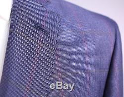 ETRO Recent Blue with Red Windowpane Woven Wool-Silk Slim Fit 2-Btn Suit 42L