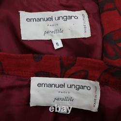 Emanuel Ungaro Skirt Suit Set Blazer Jacket Leather Womens 8 Red Floral Vintage