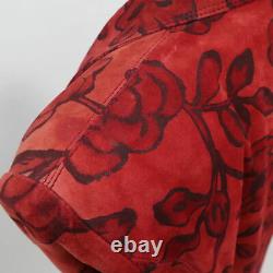Emanuel Ungaro Skirt Suit Set Blazer Jacket Leather Womens 8 Red Floral Vintage