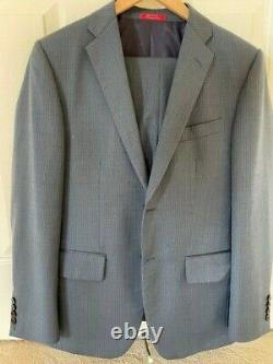 Ermenegildo Zegna blue Flat Front Suit, 38S 31W slim fit wool striped