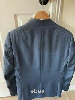 Ermenegildo Zegna blue Flat Front Suit, 38S 31W slim fit wool striped