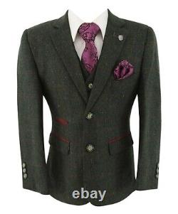 Father and Son Tweed Check Suit Men Pageboy Matching Green Tailored 3 Piece Set