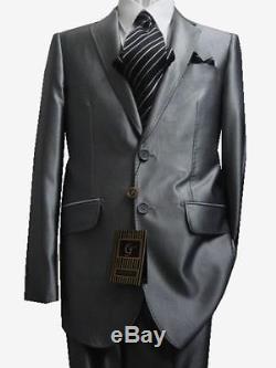Fiorelli 2b Men Suit Shiny Silver Slim Fit & Lapel 36s 36 S Free Fast Ship & Tie