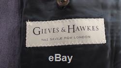 GIEVES & HAWKES SAVILE ROW LUXURY SUIT 100% LINEN NAVY MODERN SLIM FIT 38x32x33