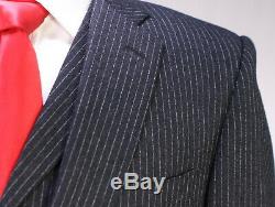 GIEVES Savile Row Bespoke Black Pinstripe Fleece Wool 3-Pc Slim Fit Suit 38S
