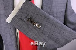 GUCCI 2017 Model Gray Plaid Slim Fit 2-Btn Wool-Silk Suit Eu 44R US 34R