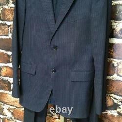 GUCCI Suit Jacket Pants 2 Piece Buttons Pinstripes Slim Fit Blue Italy 38R