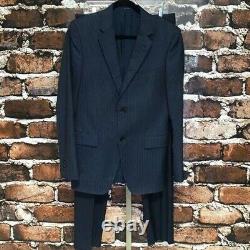 GUCCI Suit Jacket Pants 2 Piece Buttons Pinstripes Slim Fit Blue Italy 38R