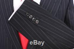 GUCCI Very Recent Black Striped Peak Lapel 2-Btn Slim Fit Luxury Suit 42R