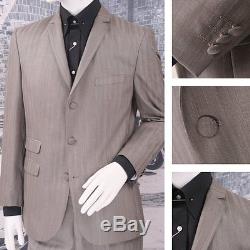 Get Up Mod Retro Single Breasted Slim Fit Textured Stripe Suit Stone