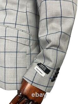 Gianni Feraud 3 Piece Wedding Suit 40R / 34x32 Grey Check Summer Slim Fit