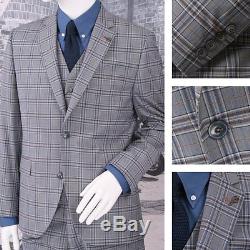 Gibson London Slim Fit Two Button 3 Piece Mod Suit Grey Check