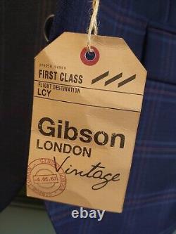 Gibson Vintage 3 Piece Suit Slim Fit Hopsack Overcheck Navy New With Tags 38