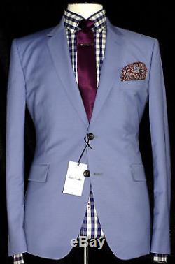 Gorgeous Bnwt Mens Paul Smith London 100% Wool Slim Fit Baby Blue Suit 44r W38