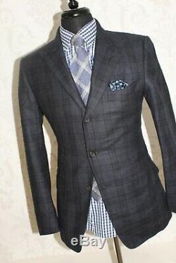 Gorgeous Tom Ford Blue Check Suit Slim Fit Peak Lapel Jacket Uk 38 Eu 48