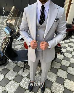 Gray Slim-Fit Suit 3-Piece, All Sizes Acceptable #122